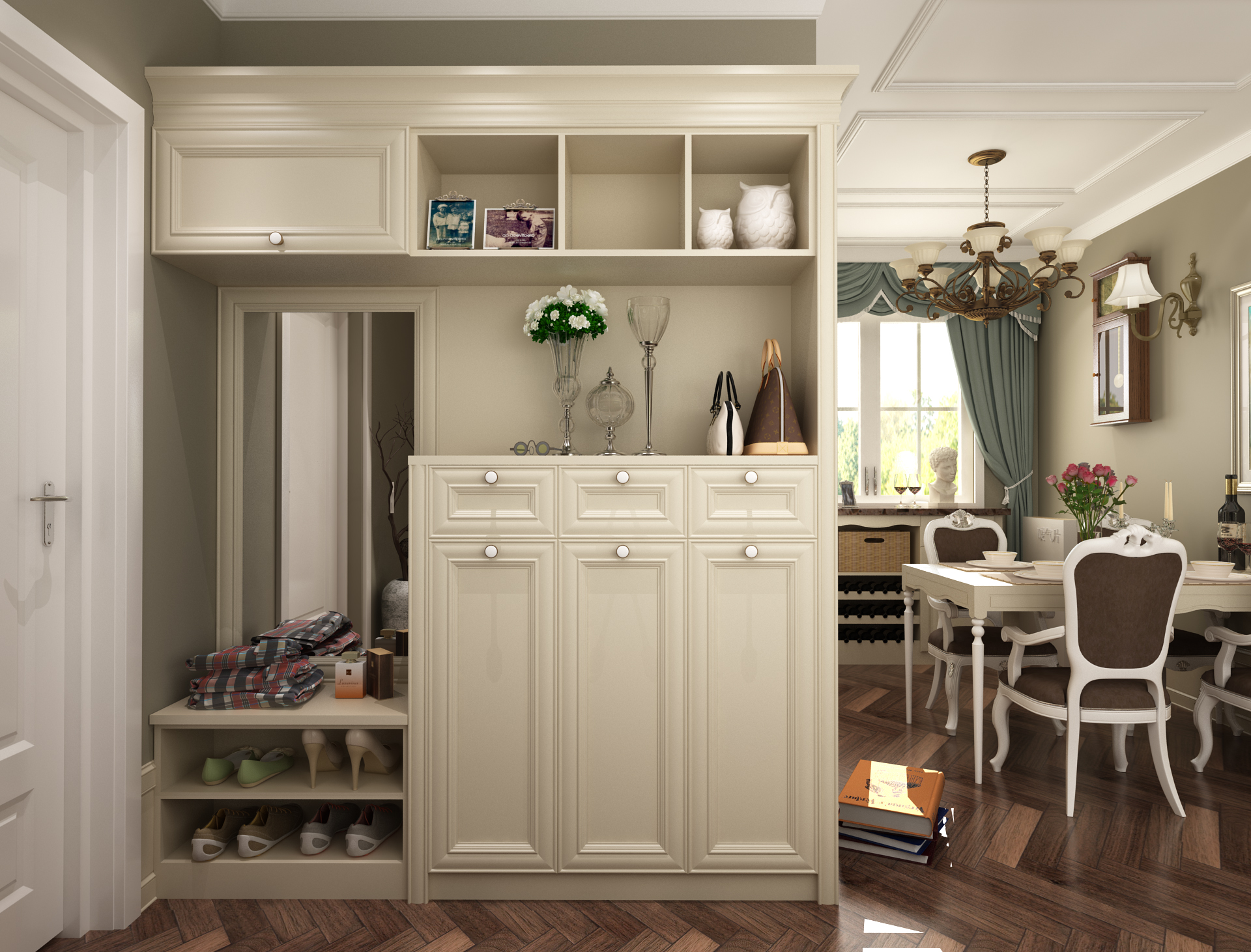 全鋁鞋柜-01（風(fēng)格：簡(jiǎn)歐；顏色：象牙白）