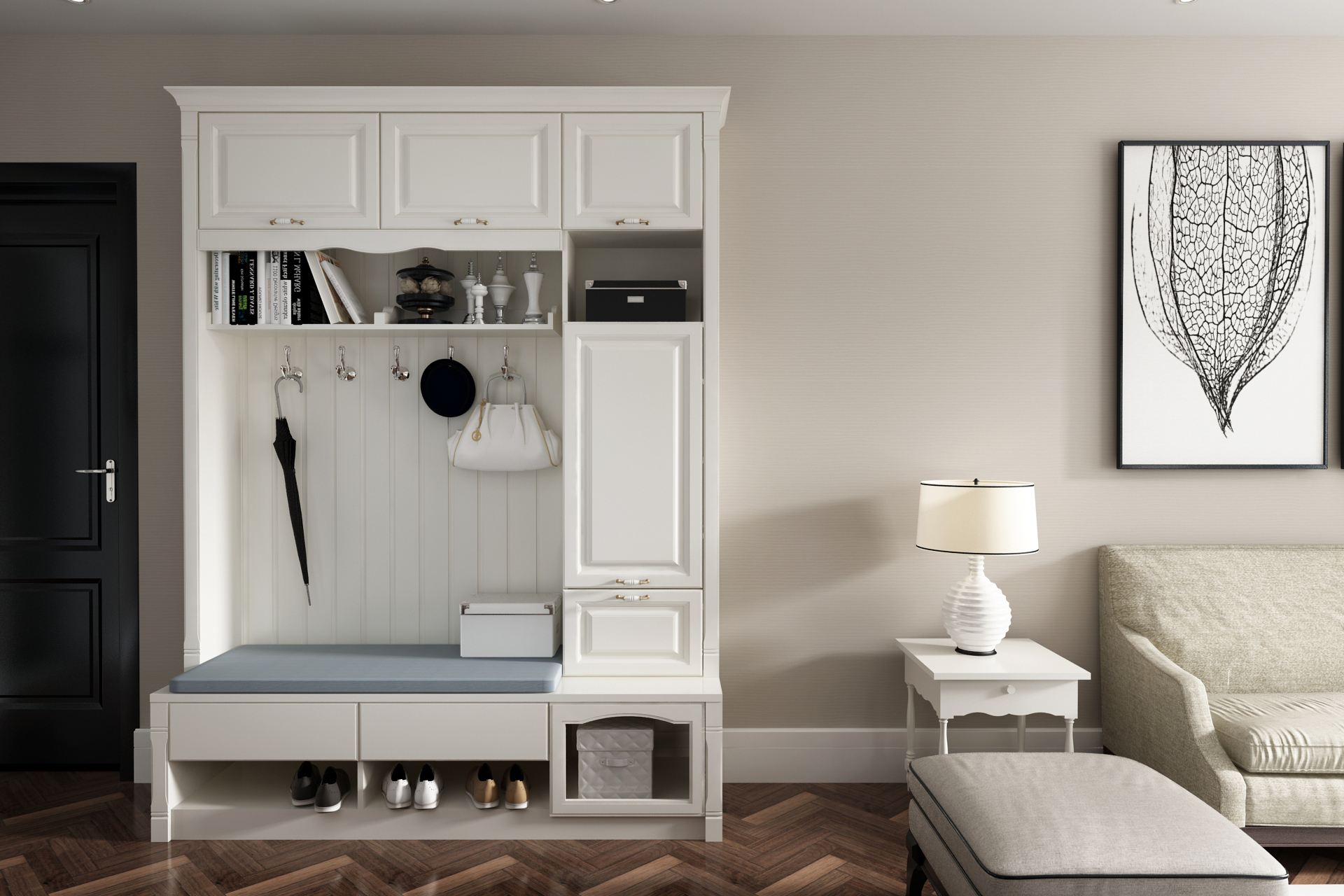 全鋁鞋柜-02（風(fēng)格：簡(jiǎn)歐；顏色：暖白）